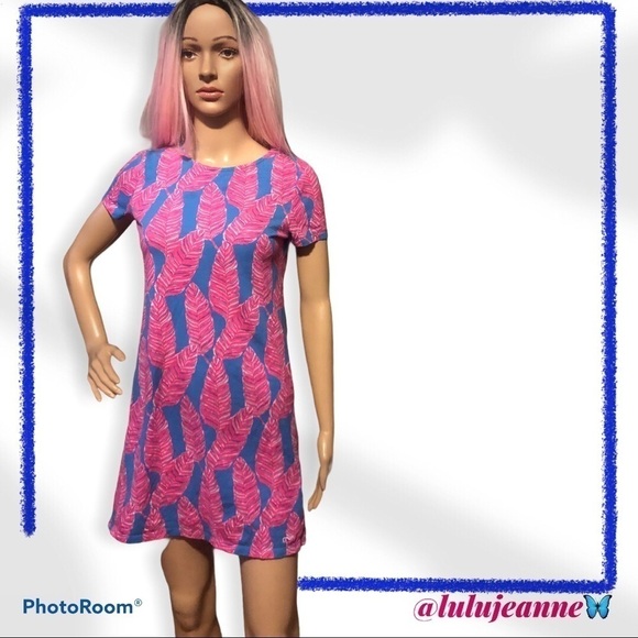 VINEYARD Vines Dress Pink and blue palm leaf print - Picture 1 of 9